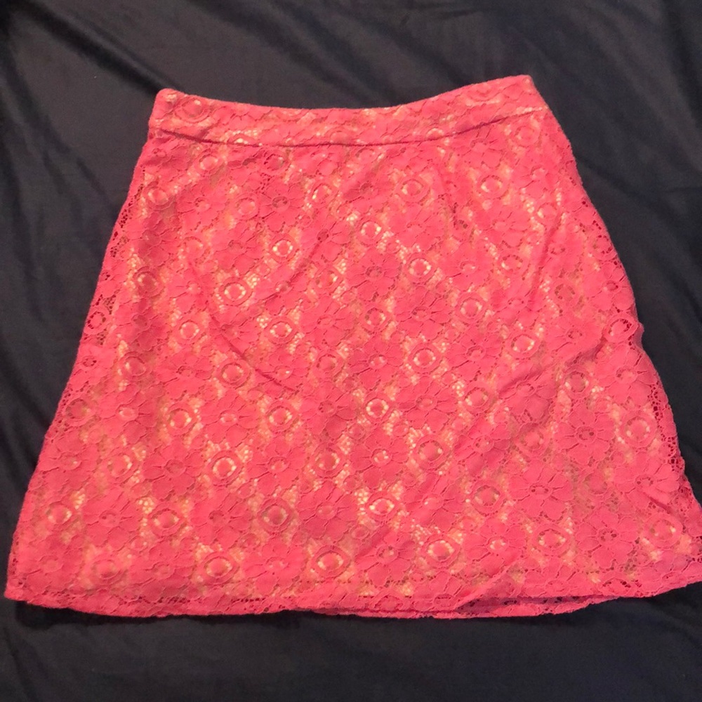 Tan skirt with hot pink lace overlay